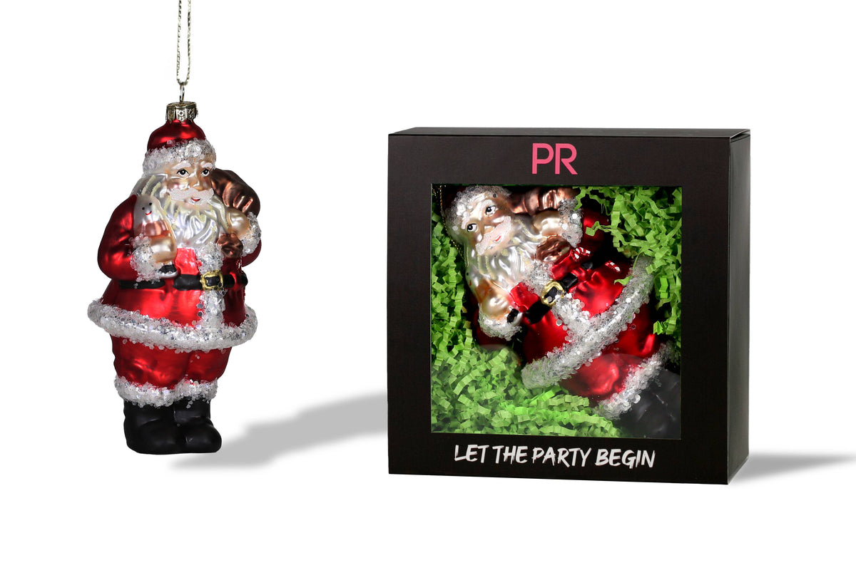 Party Rock | Santa with Gifts Glass Ornament