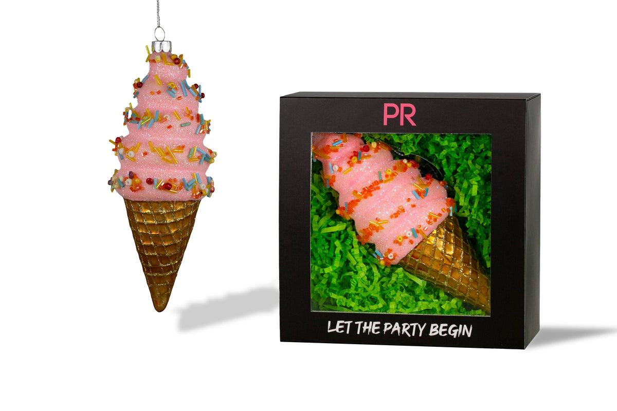 Party Rock | Strawberry Ice Cream Cone Glass Ornament