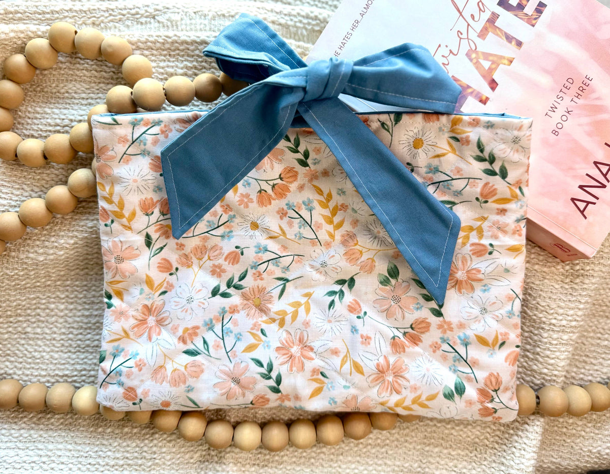 Peach Floral Quilted Book Sleeve