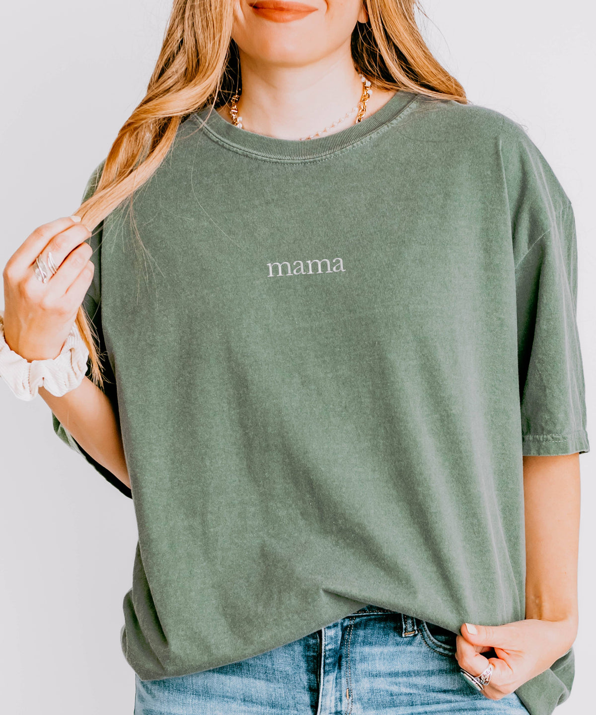 Embroidered Mama Shirt Comfort Colors Spring Minimalist Tee