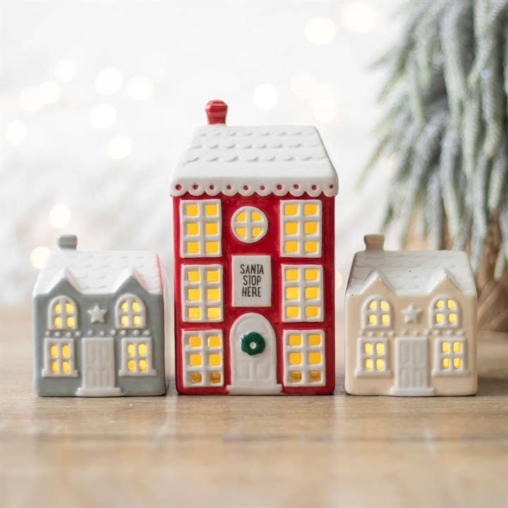 *Set of 3 Light Up LED Christmas Houses
