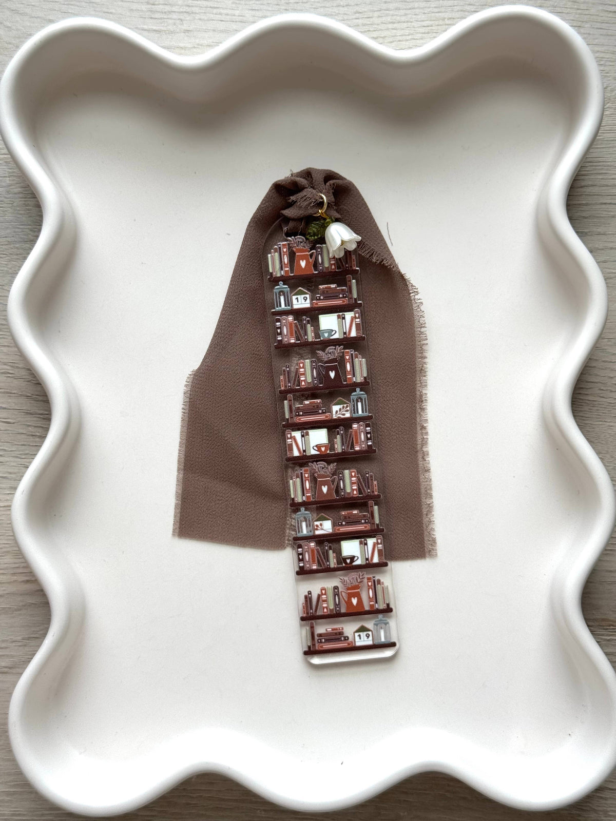 Neutral Bookshelf Bookmark with Charms