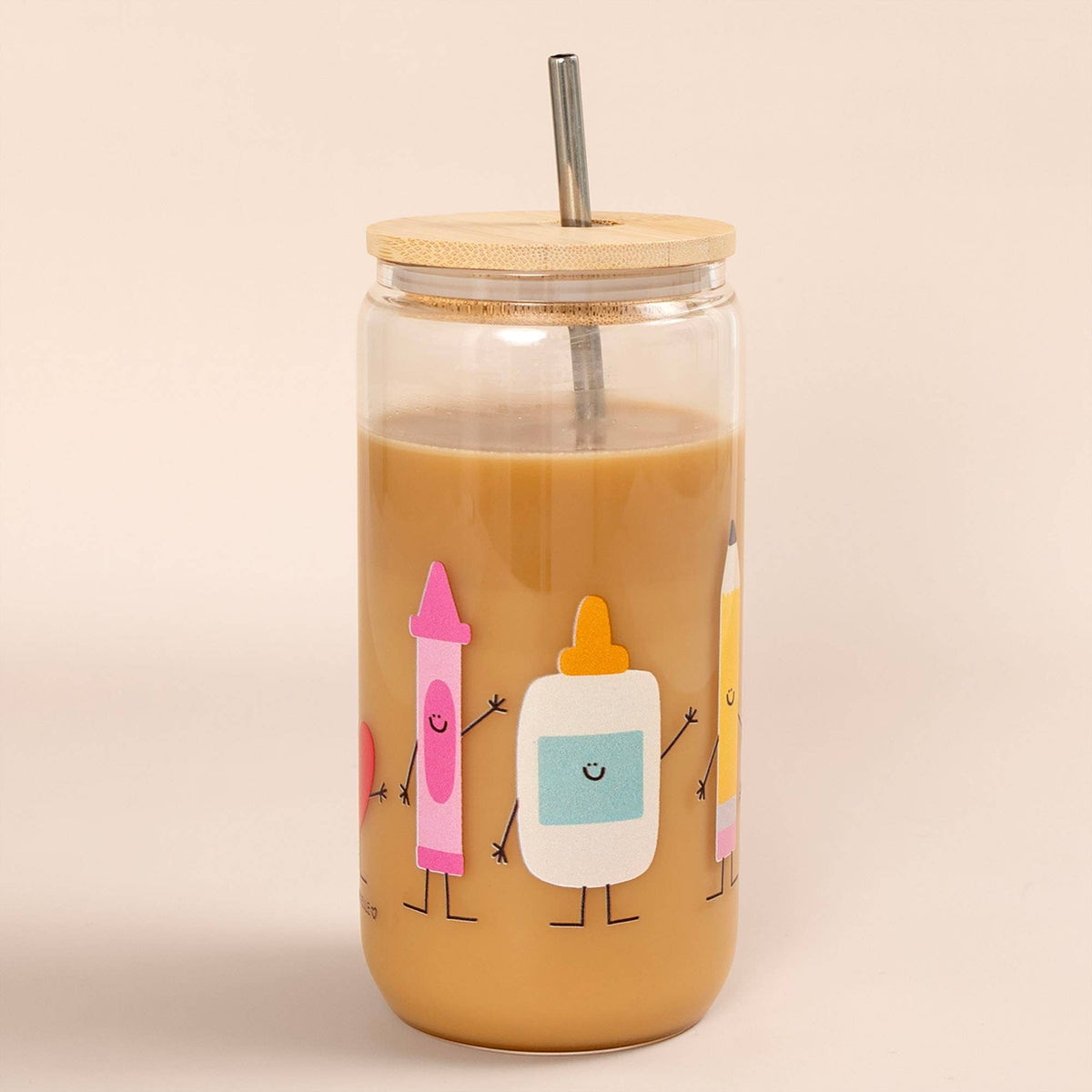 School Supplies Doodle Friends Glass Can