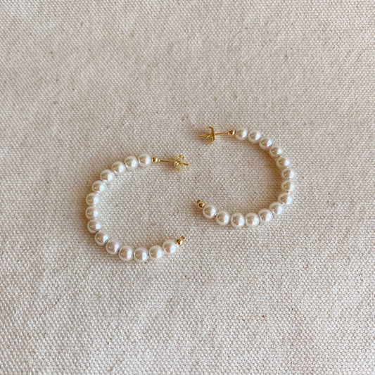 18k Gold Filled 35 mm Simulated Beaded Pearl C-Hoop