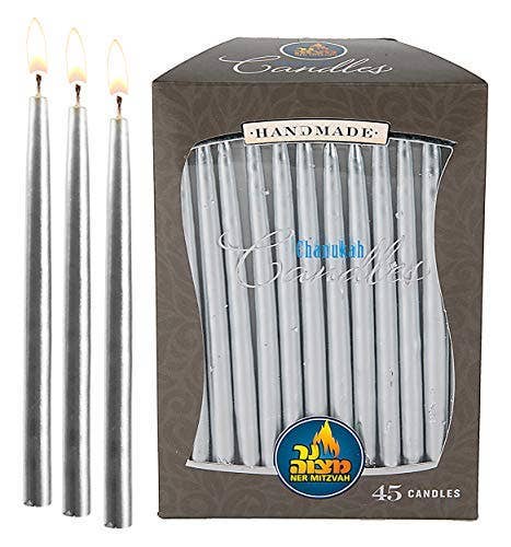 Chanukah Candles - Metallic Silver - 45 Pack