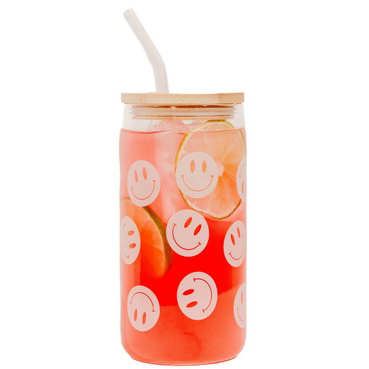 Smiley 17 oz Can Glass w/ Straw and Lid - Decor & Gifts