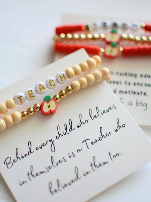 Wood Beaded TEACH Bracelet Set – Teacher Appreciation Gift