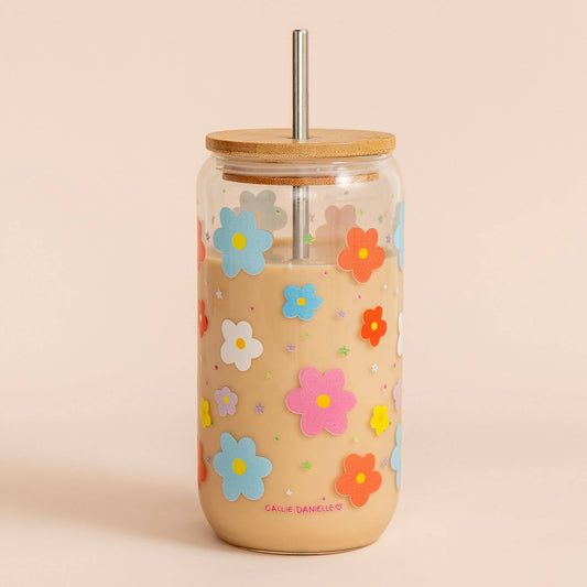 Flowers & Stars Glass Can