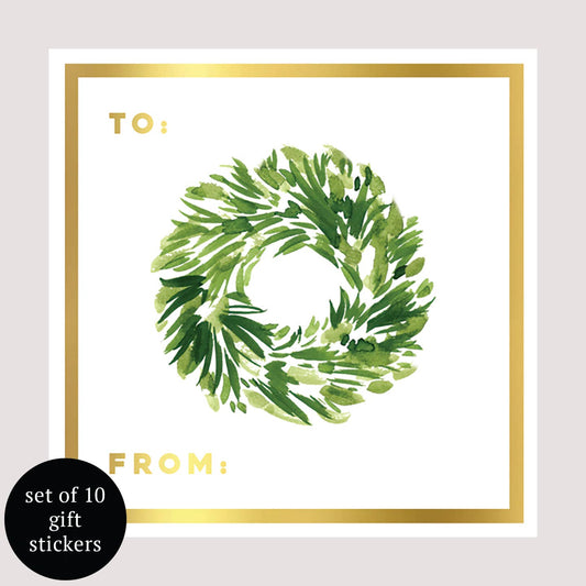 Wreath Holiday Gift Tags - Set of 10 | Gift Stickers