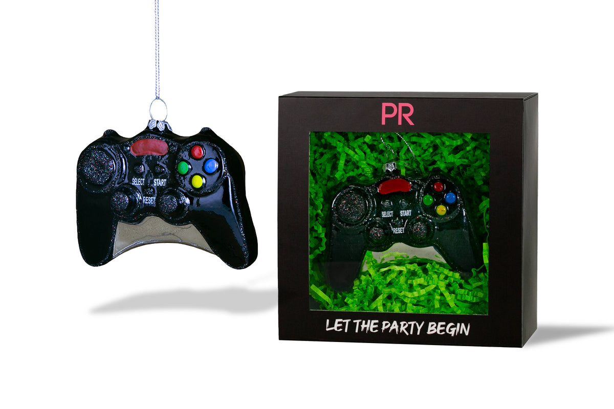 Party Rock | Black Video Game Controller Glass Ornament