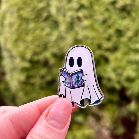 Ghost Reading Throne of Glass 1.5 Acyrlic Pin