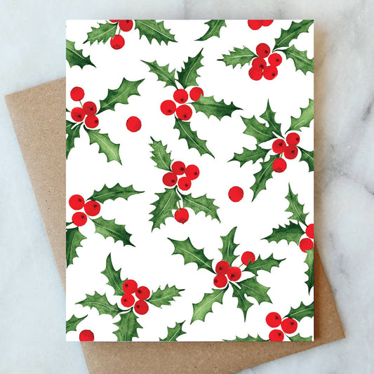 Holly Blank Greetings Card | Holiday Christmas Card
