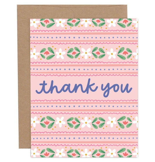 Pink Floral Thank You Greeting Card
