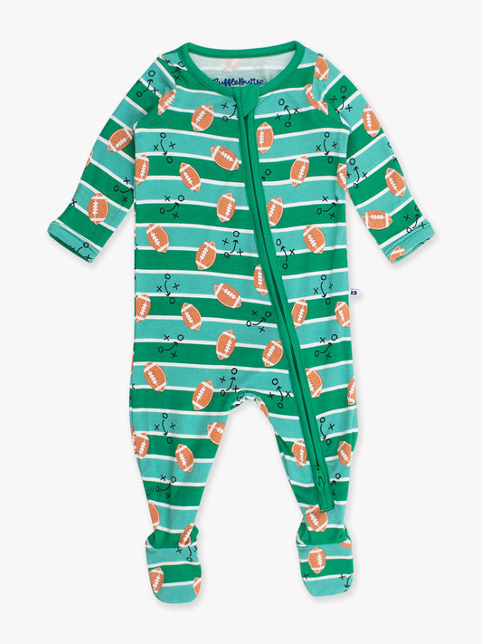SoftSnooze™ Baby Bamboo Viscose Tackles & Touchdowns Football Footed One Piece Pajama