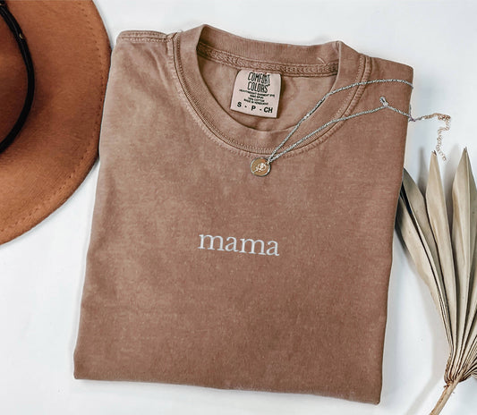 Embroidered Mama Shirt Comfort Colors Spring Minimalist Tee