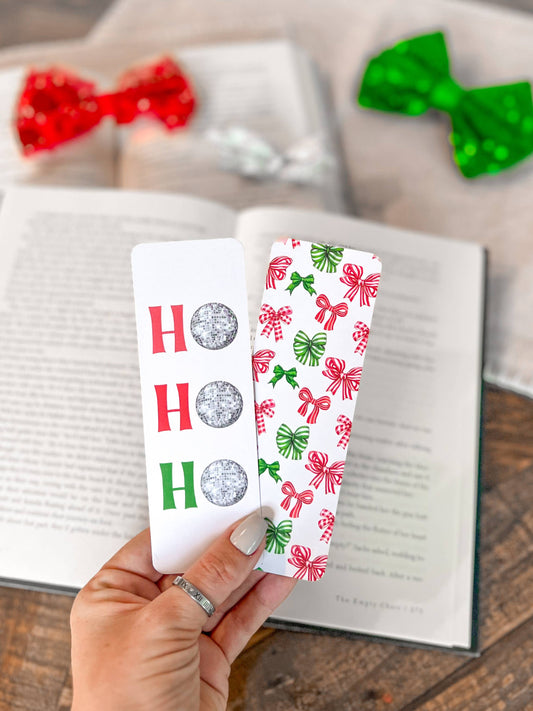 Ho Ho Ho Bows Bookmarks, Christmas Bookmark, Disco Ball