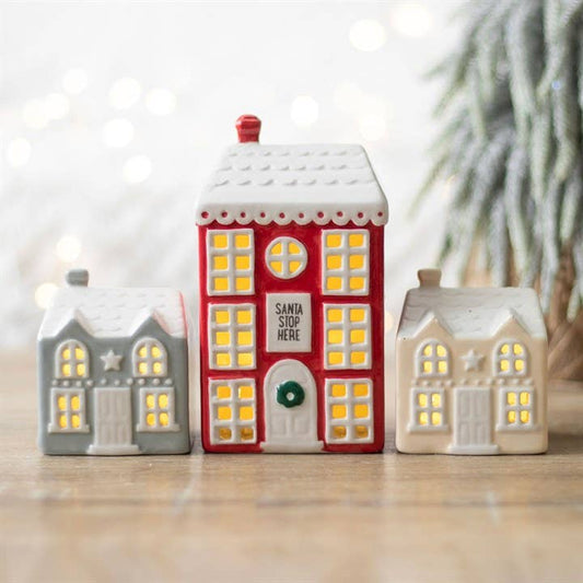 *Set of 3 Light Up LED Christmas Houses
