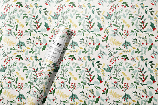 Christmas Watercolor Greenery White Wrapping Paper
