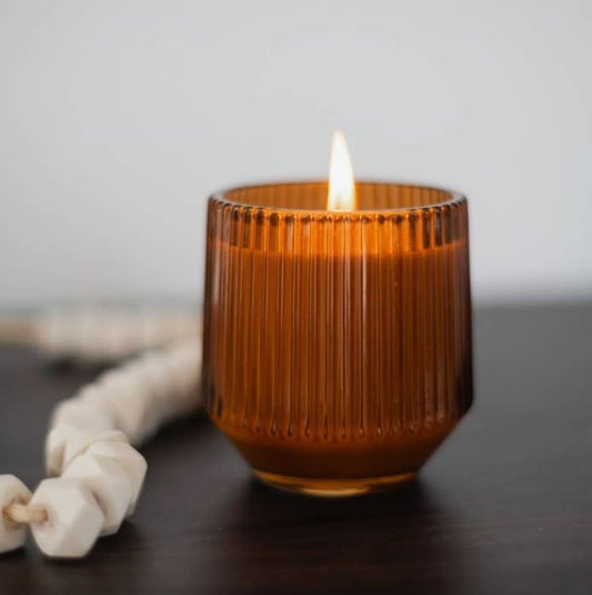 *Fall Scents* Ribbed Retro Style Candle - Amber