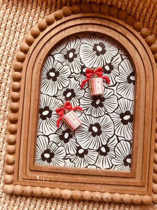 Red Books with Bows Polymer Clay Earrings