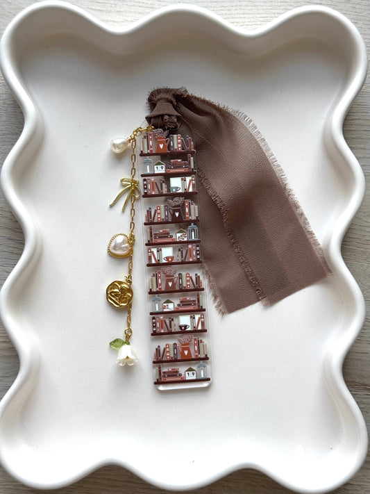 Neutral Bookshelf Bookmark with Charms