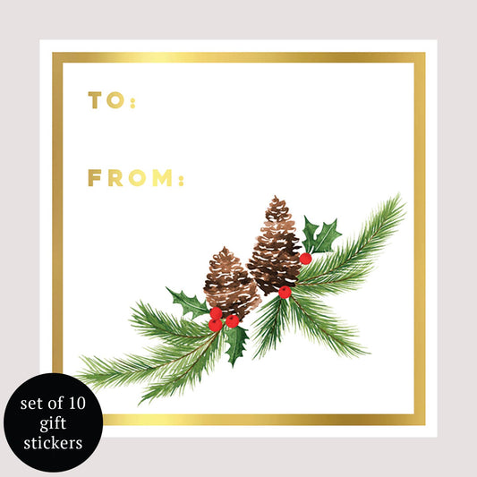 Pinecones Holiday Gift Tags - Set of 10 | Gift Stickers