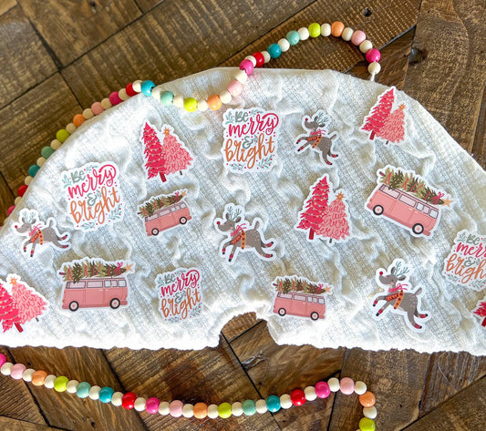 Boho Pink Christmas Vinyl Sticker