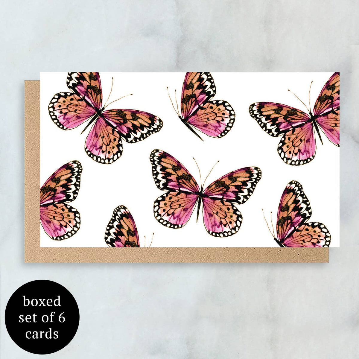 Pink Butterflies Mini Cards- Boxed Set of 6 | Blank Everyday