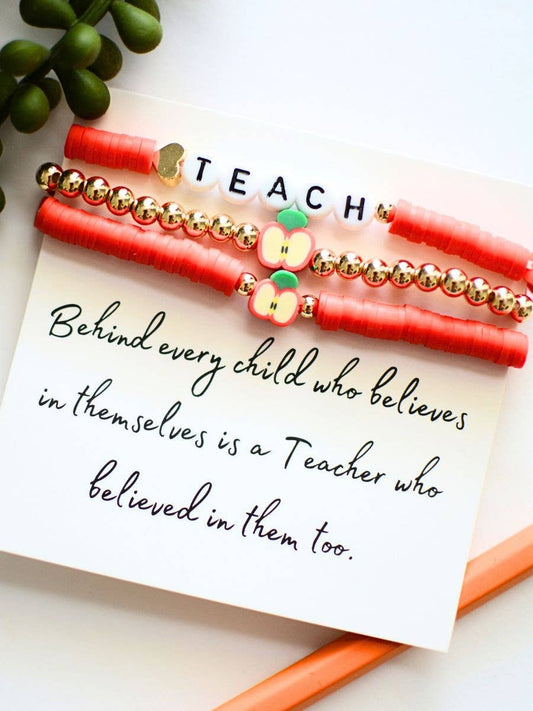 Red Teacher Bracelet set  - Inspirational appreciation gift