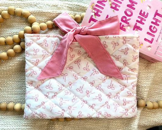 Pink Bows Quilted Book Sleeve
