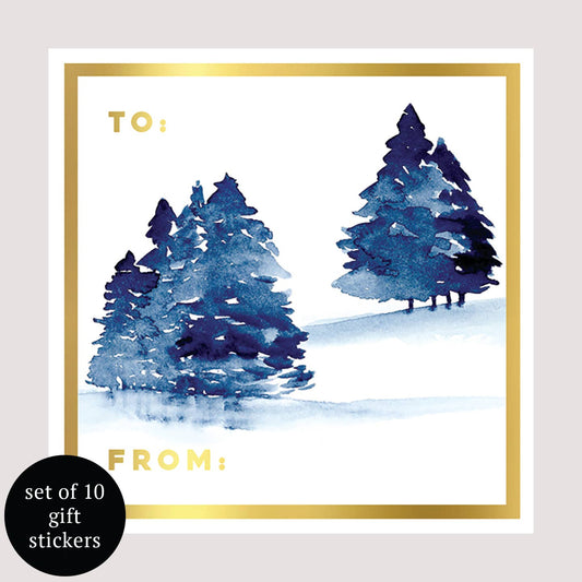 Wintery Trees Holiday Gift Tags - Set of 10 | Gift Stickers
