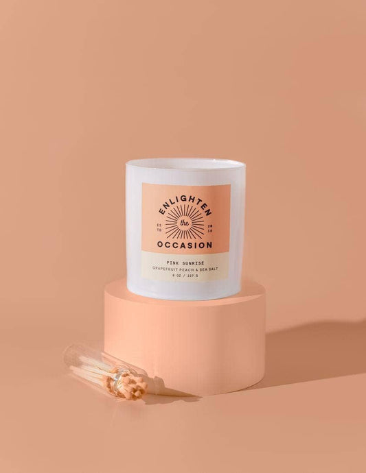 Pink Sunrise Candle in White Tumbler with Wood Lid